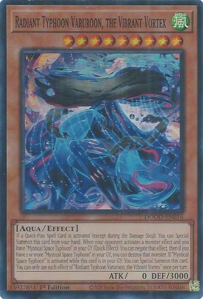Radiant Typhoon Varuroon, the Vibrant Vortex DOOD-EN016 card from Doom of Dimensions