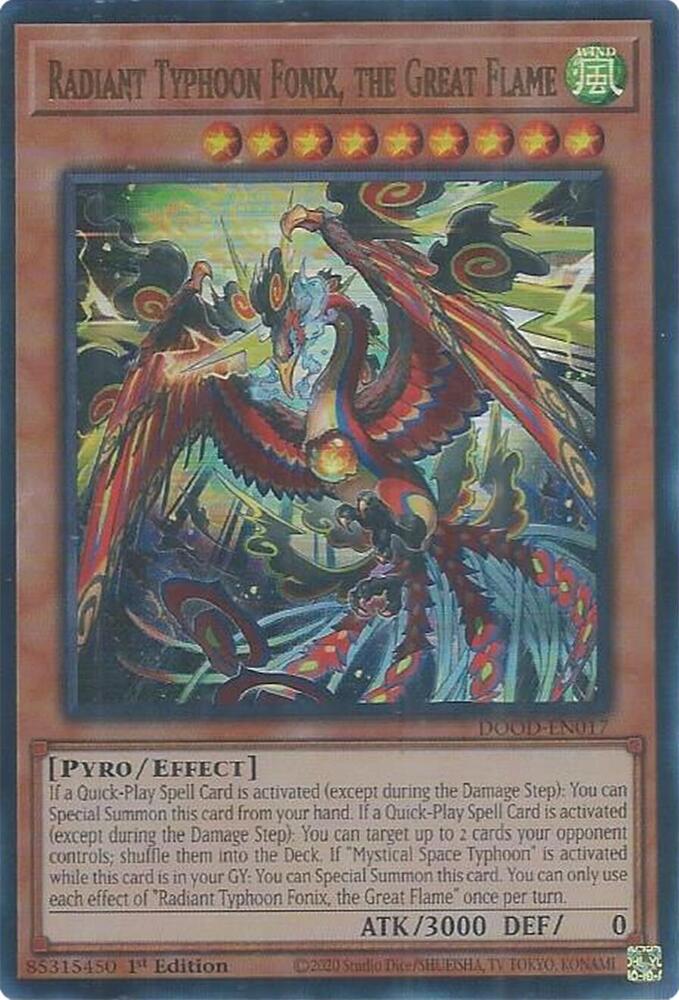 Radiant Typhoon Fonix, the Great Flame DOOD-EN017 card from Doom of Dimensions