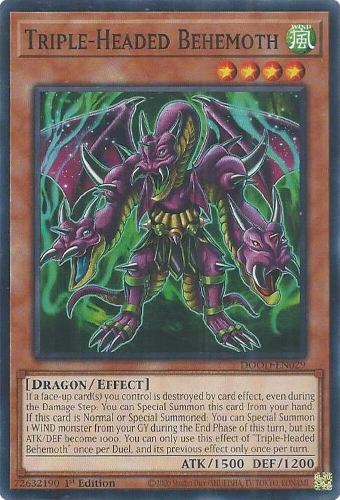 Triple-Headed Behemoth DOOD-EN029 card from Doom of Dimensions
