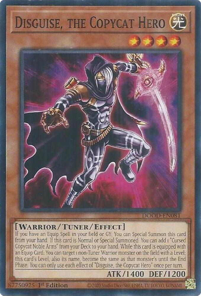 Disguise, the Copycat Hero DOOD-EN081 card from Doom of Dimensions