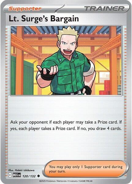 Lt. Surge's Bargain 120/132 card from ME01: Mega Evolution