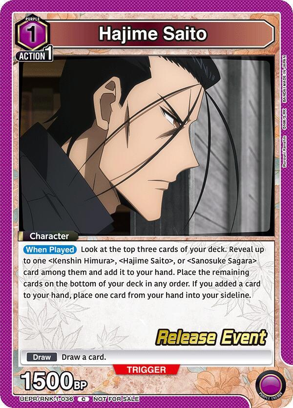 Hajime Saito UEPR/RNK-1-036 card from UE11BT: Rurouni Kenshin Release Event Cards