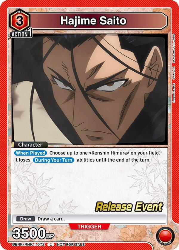 Hajime Saito UEPR/RNK-1-072 card from UE11BT: Rurouni Kenshin Release Event Cards