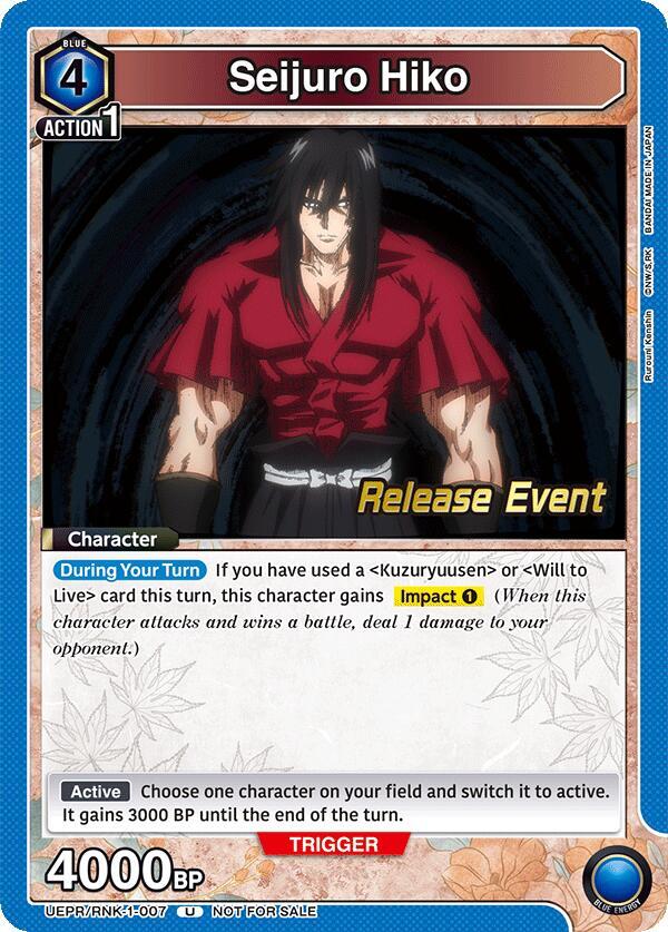 Seijuro Hiko UEPR/RNK-1-007 card from UE11BT: Rurouni Kenshin Release Event Cards