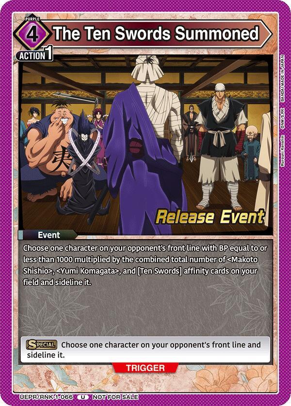 The Ten Swords Summoned UEPR/RNK-1-066 card from UE11BT: Rurouni Kenshin Release Event Cards