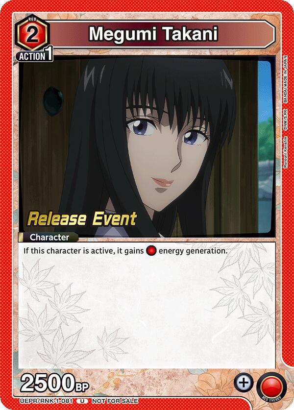 Megumi Takani UEPR/RNK-1-081 card from UE11BT: Rurouni Kenshin Release Event Cards