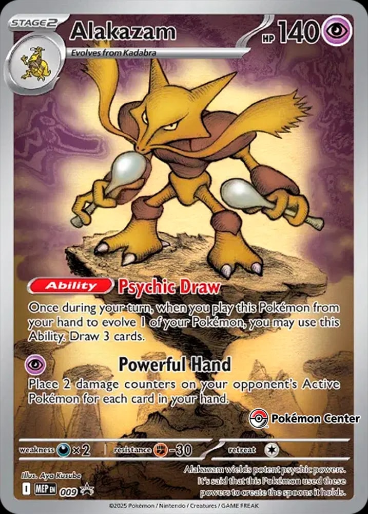 Alakazam (Pokemon Center Exclusive) 009 card from ME: Mega Evolution Promo