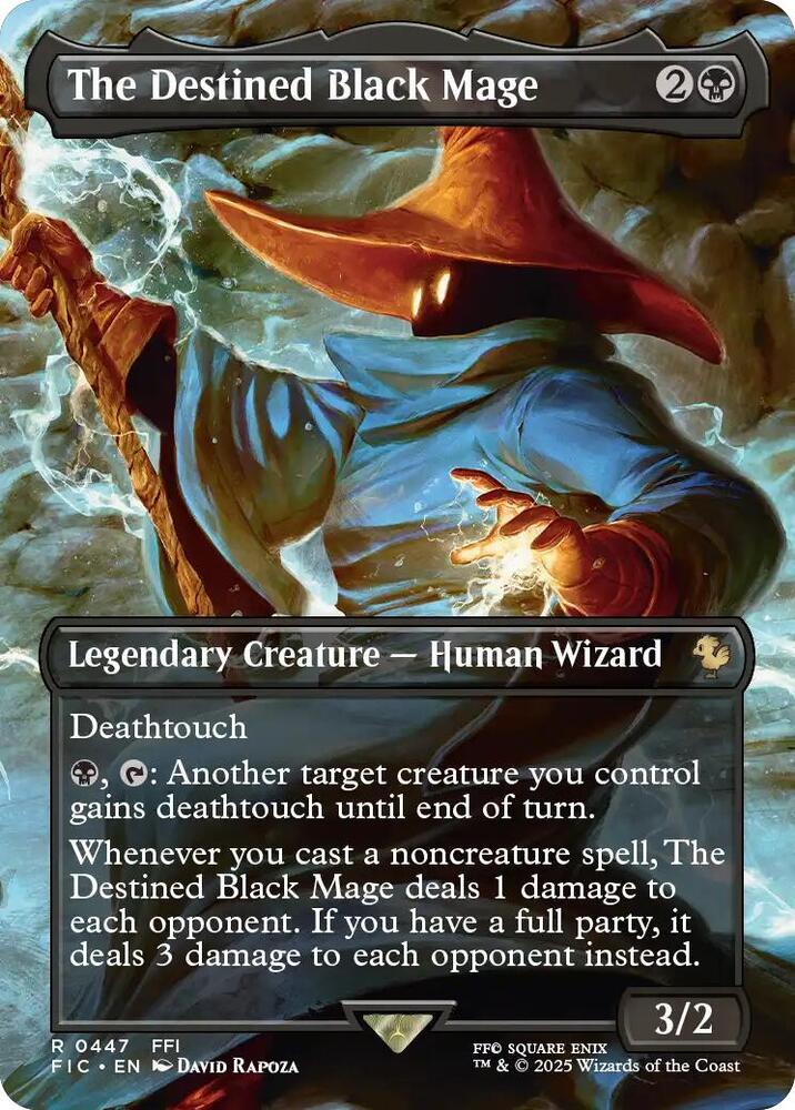 The Destined Black Mage (Borderless) 447 card from Commander: FINAL FANTASY