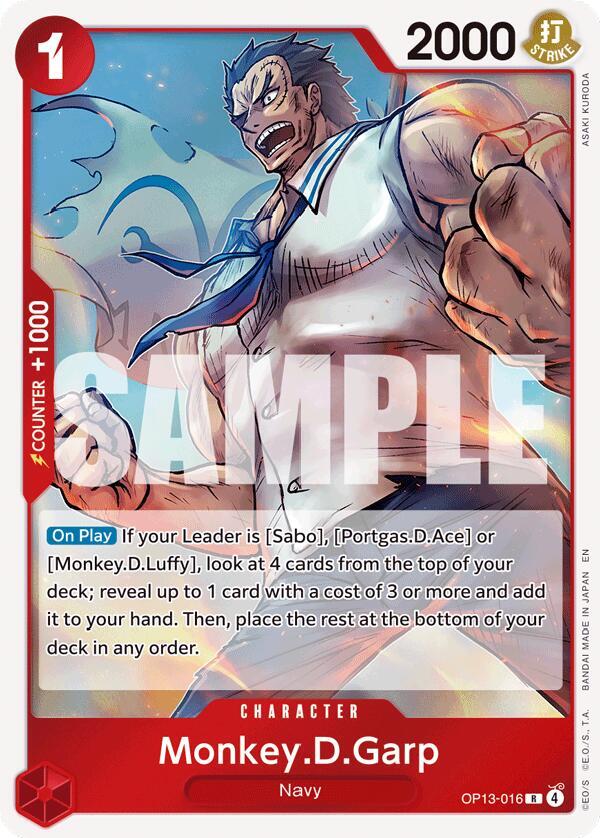 Monkey.D.Garp OP13-016 card from Carrying On His Will