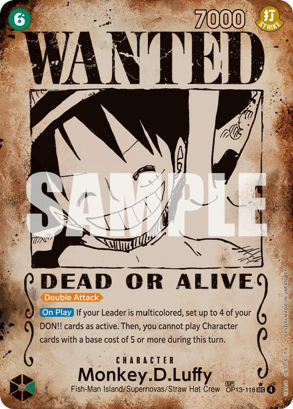 Monkey.D.Luffy (Wanted Poster) OP13-118 card from Carrying On His Will
