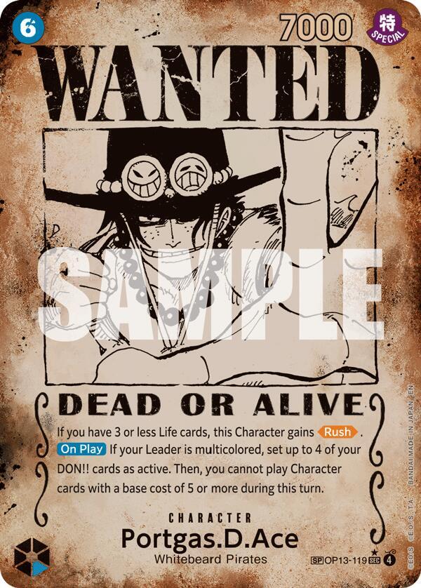Portgas.D.Ace (Wanted Poster) OP13-119 card from Carrying On His Will