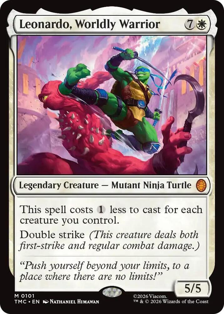 Leonardo, Worldly Warrior 101 card from Commander: Teenage Mutant Ninja Turtles