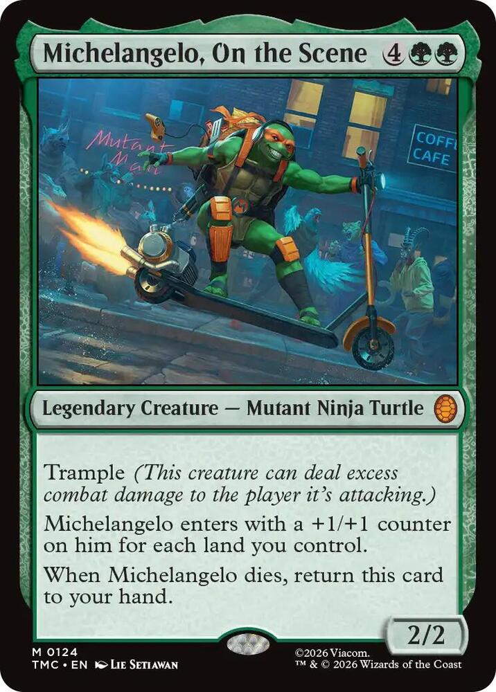 Michelangelo, On the Scene 124 card from Commander: Teenage Mutant Ninja Turtles