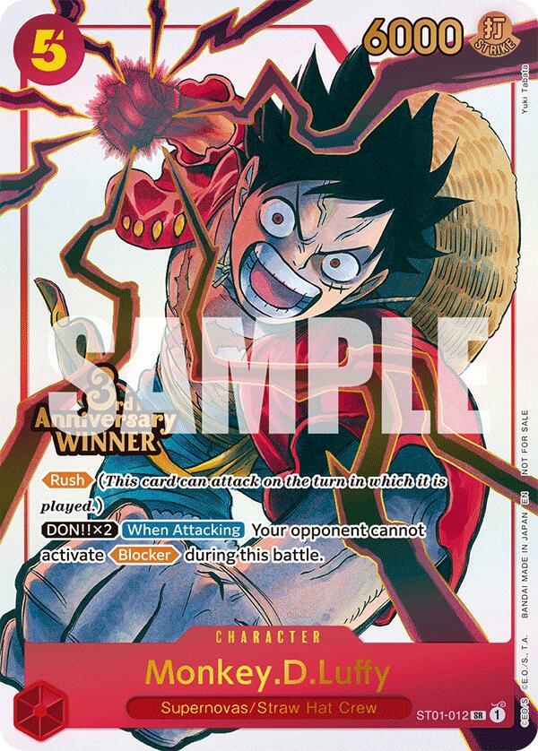Monkey.D.Luffy (3rd Anniversary Winner) ST01-012 card from One Piece Promotion Cards