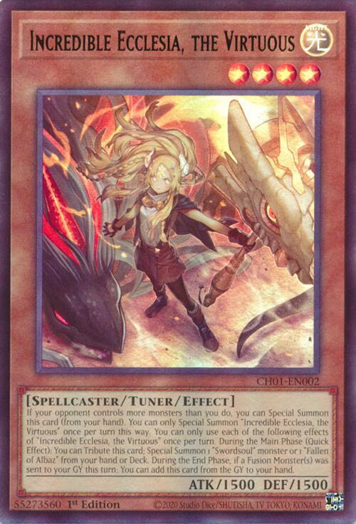 Incredible Ecclesia, the Virtuous CH01-EN002 card from THE CHRONICLES DECK: The Fallen & The Virtuous (All-Foil Edition)