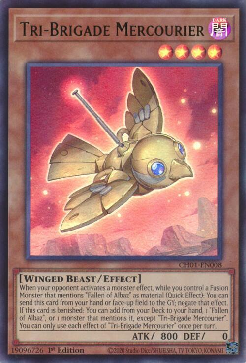 Tri-Brigade Mercourier CH01-EN008 card from THE CHRONICLES DECK: The Fallen & The Virtuous (All-Foil Edition)