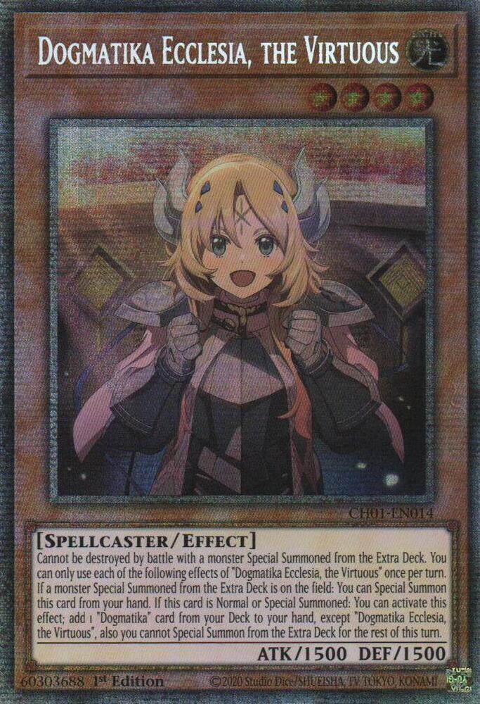 Dogmatika Ecclesia, the Virtuous (Starlight Rare) CH01-EN014 card from THE CHRONICLES DECK: The Fallen & The Virtuous (All-Foil Edition)