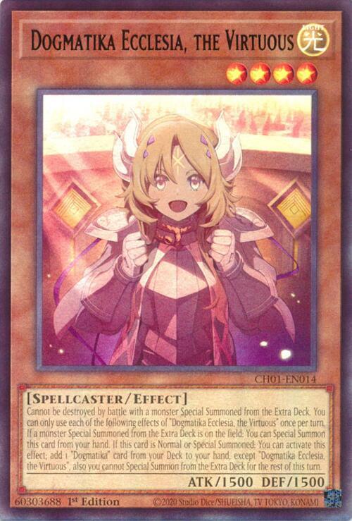 Dogmatika Ecclesia, the Virtuous CH01-EN014 card from THE CHRONICLES DECK: The Fallen & The Virtuous (All-Foil Edition)
