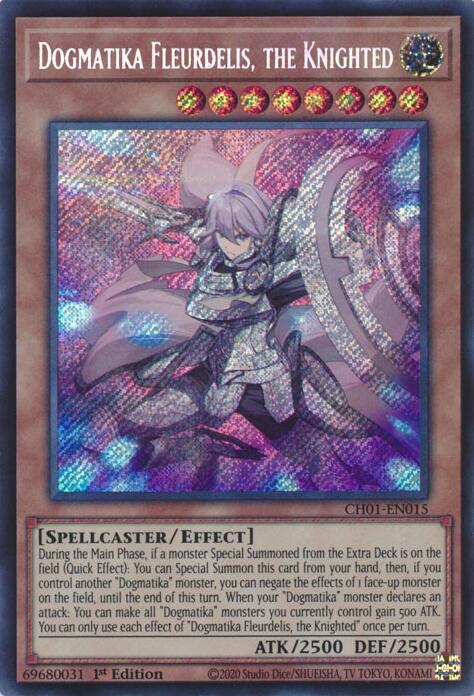 Dogmatika Fleurdelis, the Knighted (Secret Rare) CH01-EN015 card from THE CHRONICLES DECK: The Fallen & The Virtuous (All-Foil Edition)