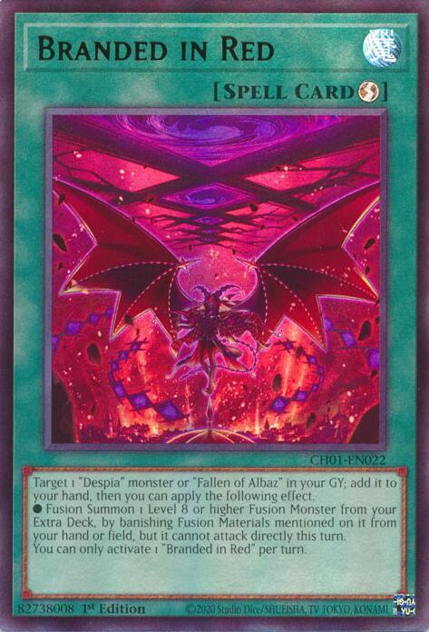 Branded in Red CH01-EN022 card from THE CHRONICLES DECK: The Fallen & The Virtuous (All-Foil Edition)