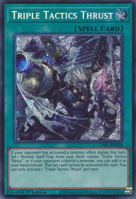 Triple Tactics Thrust (Secret Rare) CH01-EN030 card from THE CHRONICLES DECK: The Fallen & The Virtuous (All-Foil Edition)