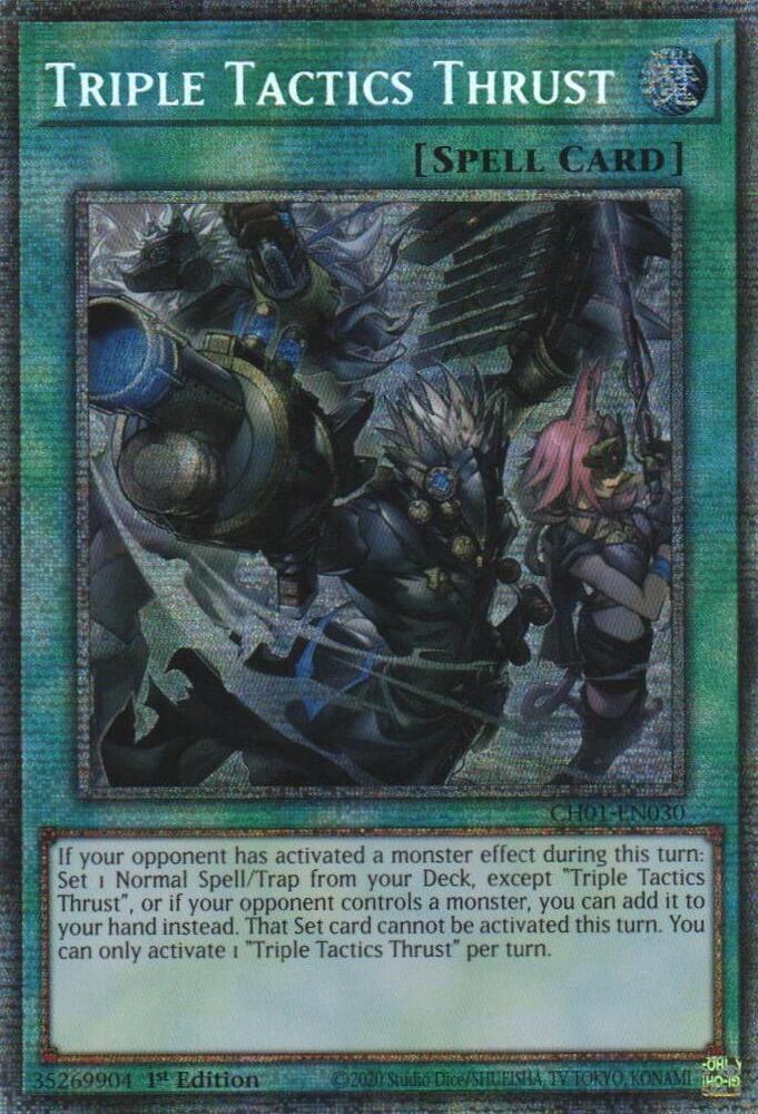 Triple Tactics Thrust (Starlight Rare) CH01-EN030 card from THE CHRONICLES DECK: The Fallen & The Virtuous (All-Foil Edition)