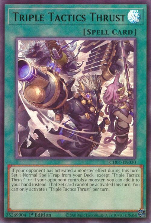 Triple Tactics Thrust CH01-EN030 card from THE CHRONICLES DECK: The Fallen & The Virtuous (All-Foil Edition)