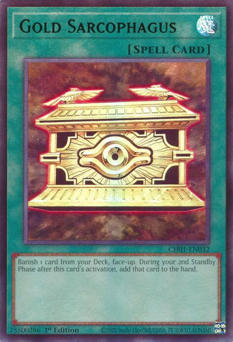 Gold Sarcophagus CH01-EN032 card from THE CHRONICLES DECK: The Fallen & The Virtuous (All-Foil Edition)