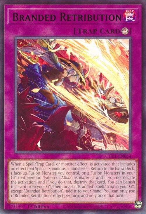 Branded Retribution CH01-EN034 card from THE CHRONICLES DECK: The Fallen & The Virtuous (All-Foil Edition)