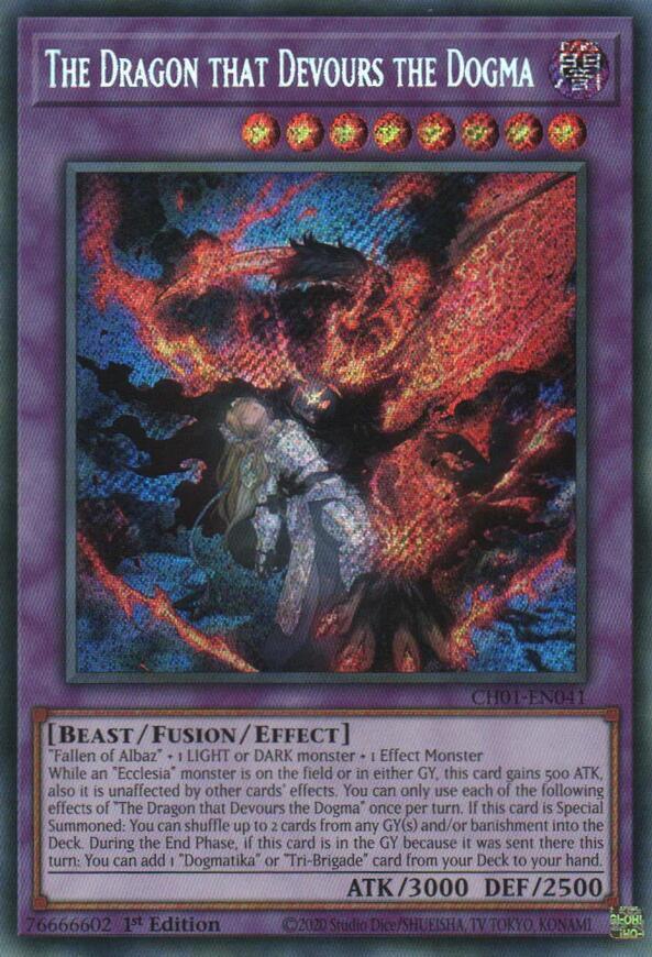 The Dragon that Devours the Dogma (Secret Rare) CH01-EN041 card from THE CHRONICLES DECK: The Fallen & The Virtuous (All-Foil Edition)