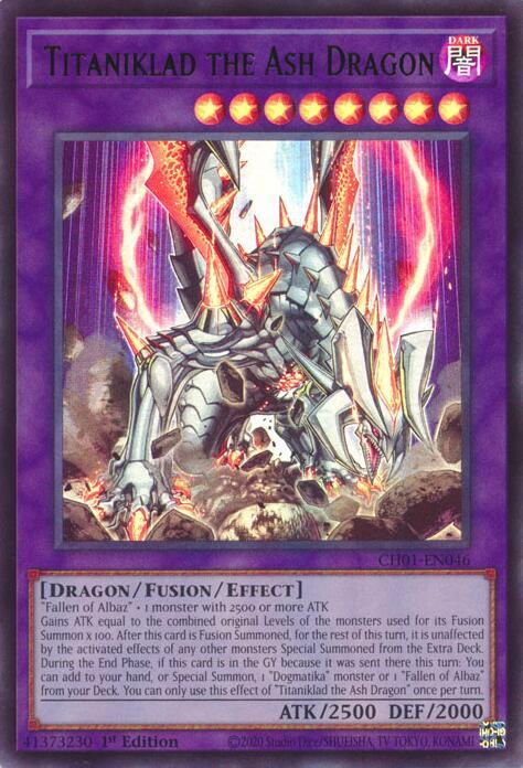Titaniklad the Ash Dragon CH01-EN046 card from THE CHRONICLES DECK: The Fallen & The Virtuous (All-Foil Edition)