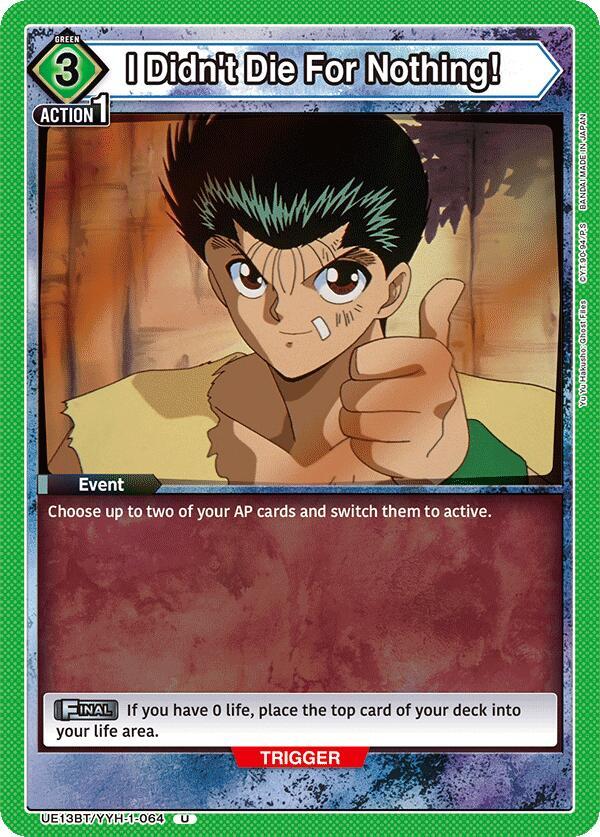 I Didn't Die For Nothing! UE13BT/YYH-1-064 card from UE13BT: Yu Yu Hakusho: Ghost Files