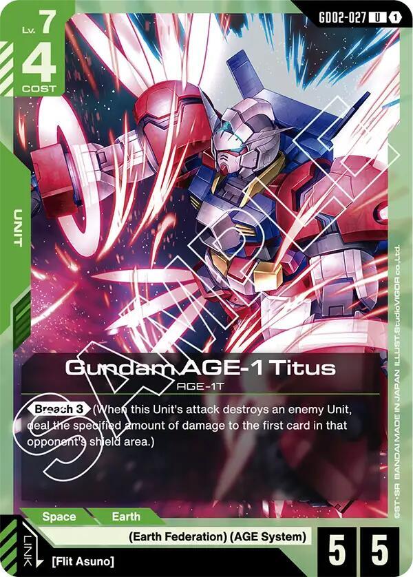 Gundam AGE-1 Titus GD02-027 card from Dual Impact