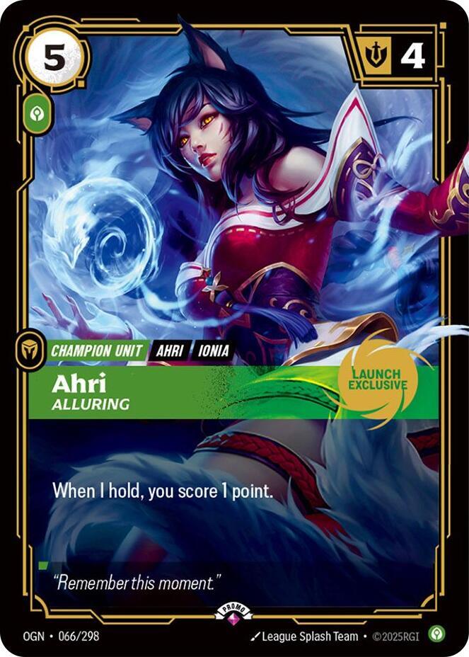 Ahri - Alluring (Launch Exclusive) 066/298 card from Riftbound Promotional Cards