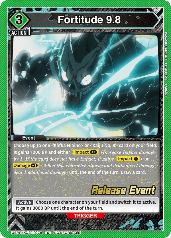 Fortitude 9.8 UEPR/KJ8-1-078 card from UE12BT: Kaiju No. 8 Release Event Cards