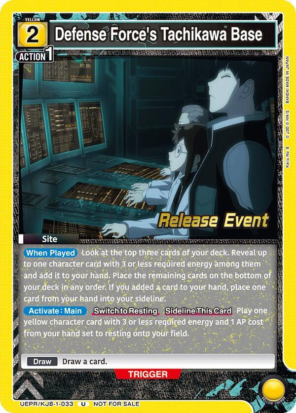 Defense Force's Tachikawa Base UEPR/KJ8-1-033 card from UE12BT: Kaiju No. 8 Release Event Cards