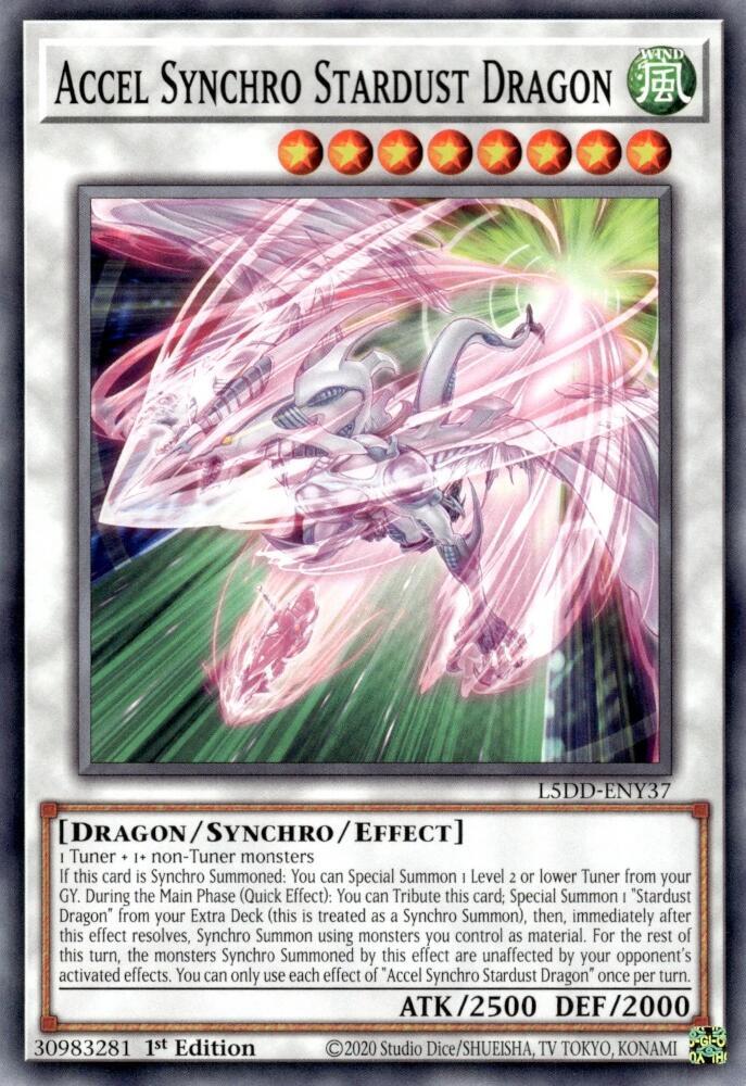 Accel Synchro Stardust Dragon L5DD-ENY37 card from Legendary 5D's Decks