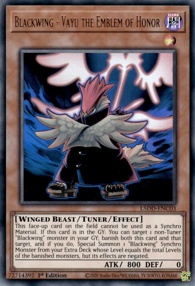 Blackwing - Vayu the Emblem of Honor L5DD-ENC03 card from Legendary 5D's Decks