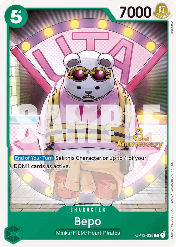 Bepo OP13-035 card from Carrying On His Will: 3rd Anniversary Tournament Cards