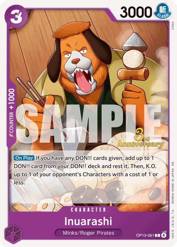 Inuarashi OP13-061 card from Carrying On His Will: 3rd Anniversary Tournament Cards