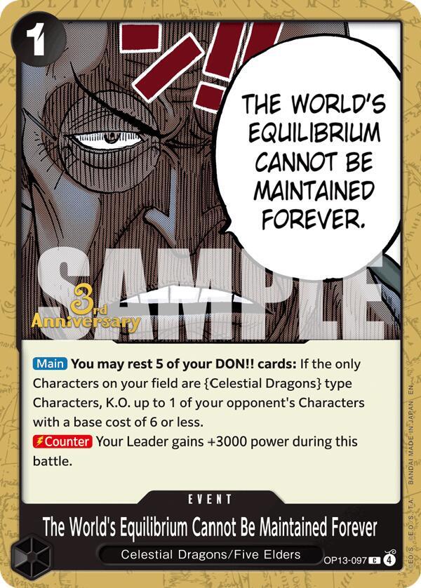 The World's Equilibrium Cannot Be Maintained Forever OP13-097 card from Carrying On His Will: 3rd Anniversary Tournament Cards