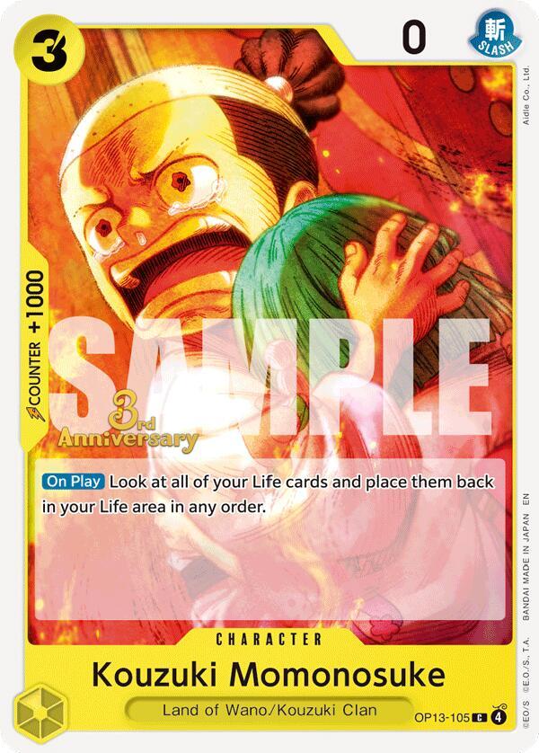 Kouzuki Momonosuke OP13-105 card from Carrying On His Will: 3rd Anniversary Tournament Cards