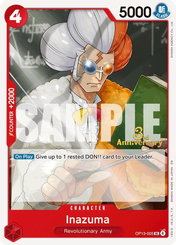 Inazuma OP13-005 card from Carrying On His Will: 3rd Anniversary Tournament Cards