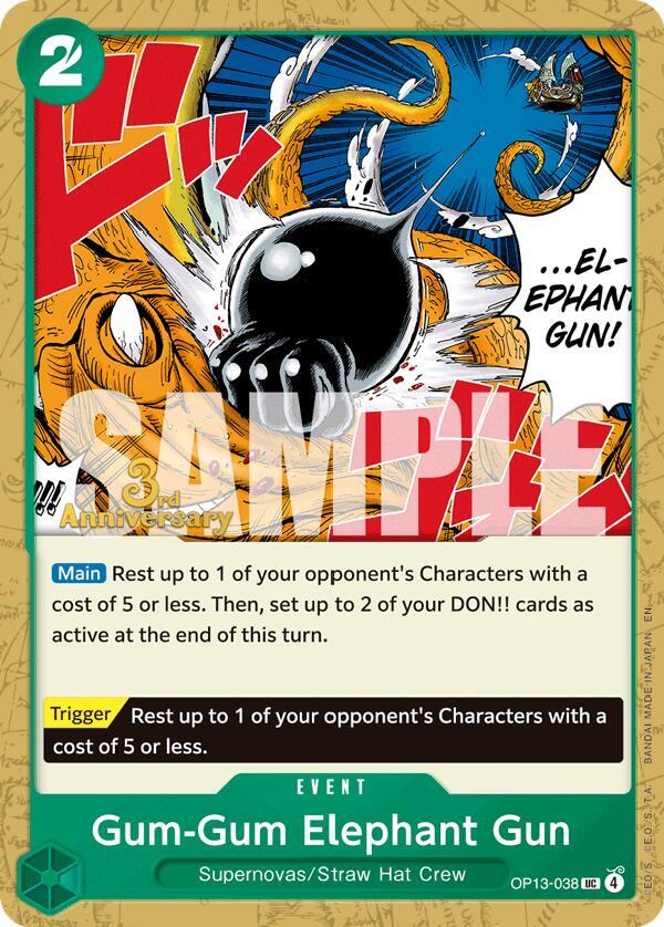 Gum-Gum Elephant Gun OP13-038 card from Carrying On His Will: 3rd Anniversary Tournament Cards