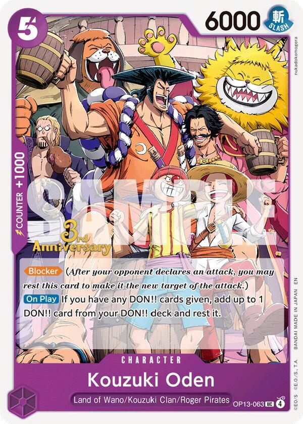 Kouzuki Oden OP13-063 card from Carrying On His Will: 3rd Anniversary Tournament Cards