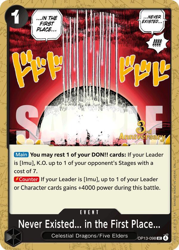 Never Existed... in the First Place... OP13-098 card from Carrying On His Will: 3rd Anniversary Tournament Cards