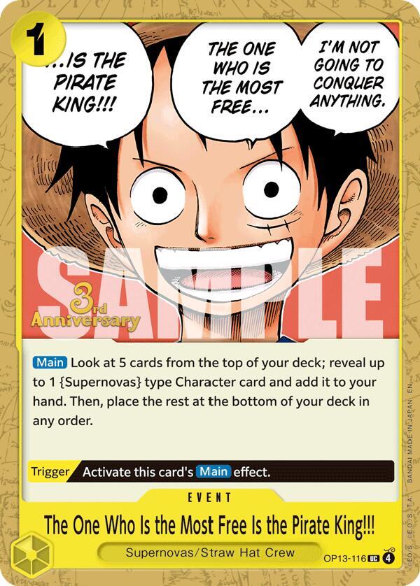 The One Who Is the Most Free Is the Pirate King!!! OP13-116 card from Carrying On His Will: 3rd Anniversary Tournament Cards