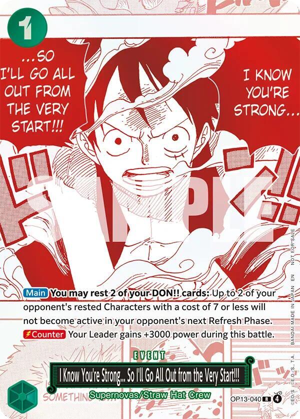 I Know You're Strong... So I'll Go All Out from the Very Start!!! (3rd Anniversary Treasure Campaign Pack) OP13-040 card from One Piece Promotion Cards