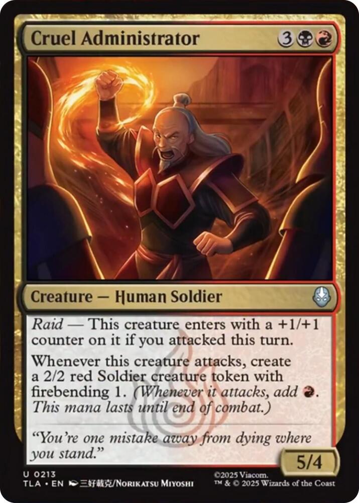 Cruel Administrator 213 card from Avatar: The Last Airbender
