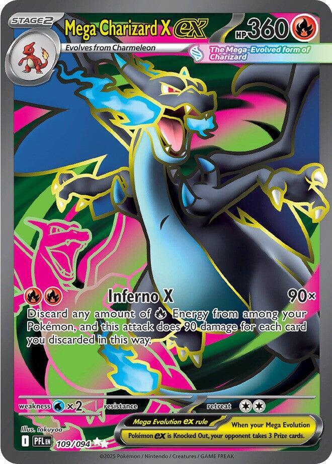 Mega Charizard X ex 109/094 card from ME02: Phantasmal Flames